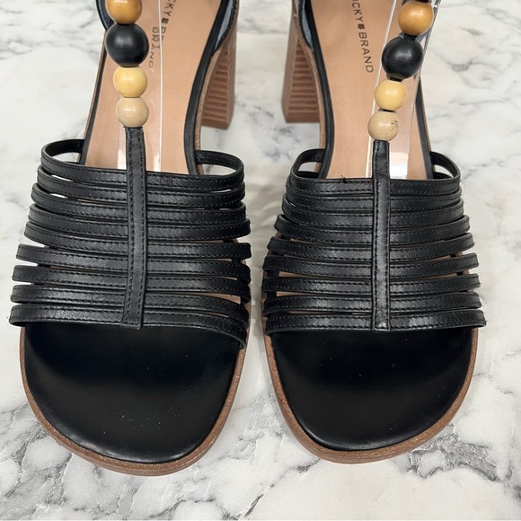 Lucky Brand Women's Sylvesha Beaded T-Strap Sandal Block Heels Black Size 9.5 - Picture 4 of 11